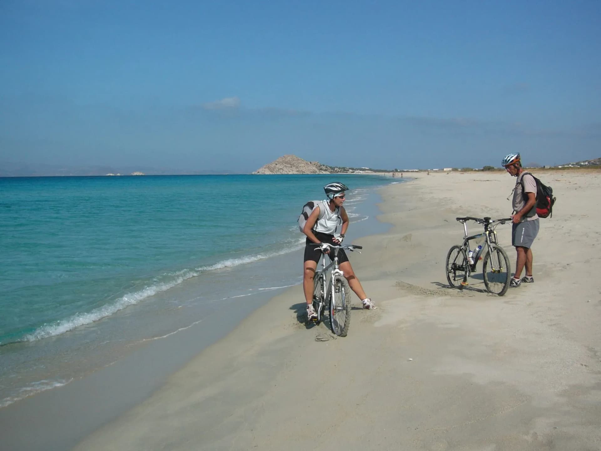 Cycling on beach in Naxos