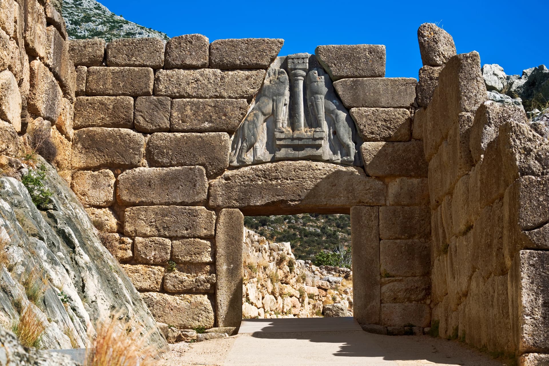 Greece. Archaeological Sites of Mycenae - The Lion Gate. The Archaeological Sites of Mycenae and Tiryns is on UNESCO World Heritage List since 1999