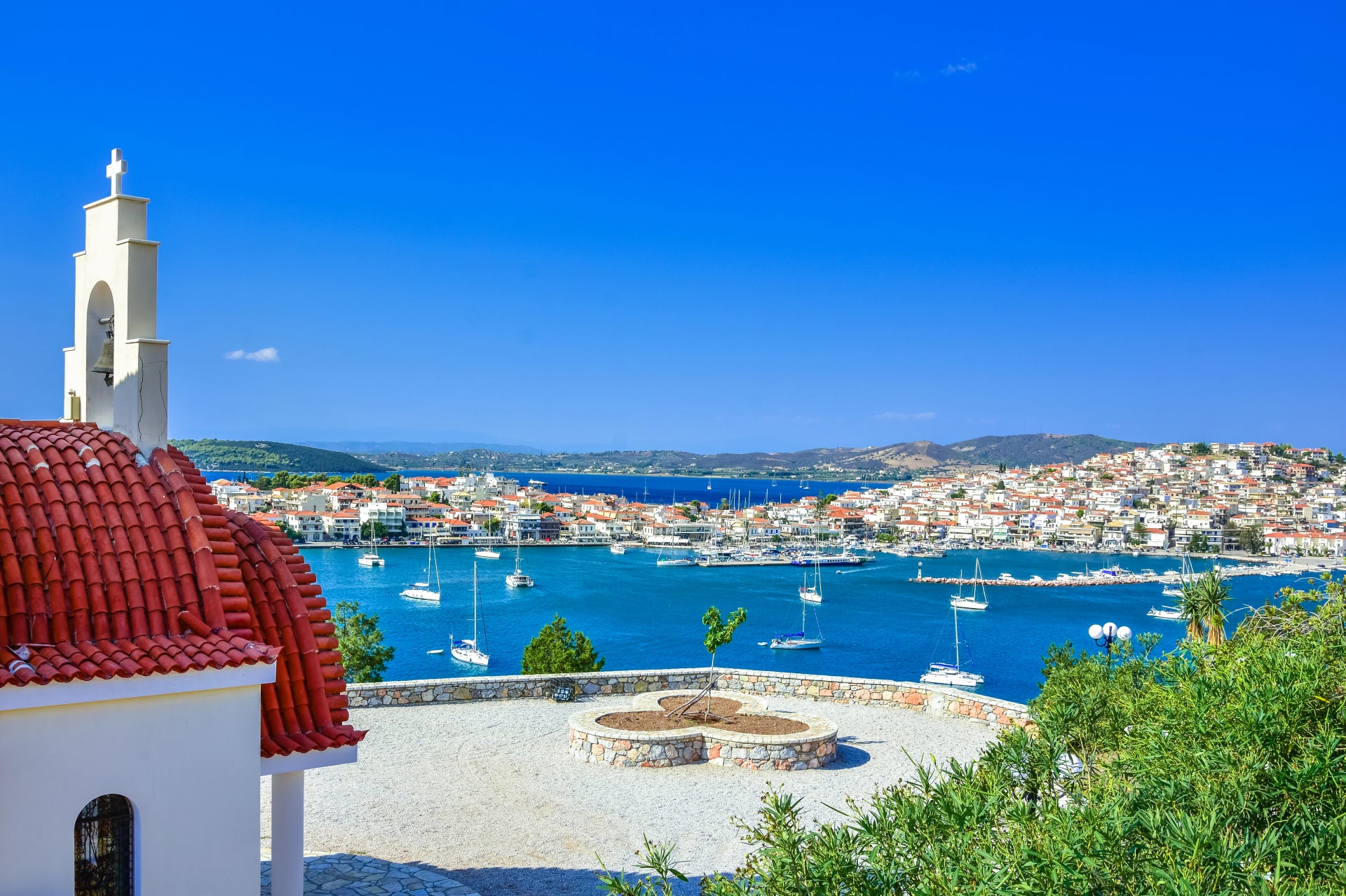 View of the picturesque coastal town of Ermioni, Peloponnese, Greece.